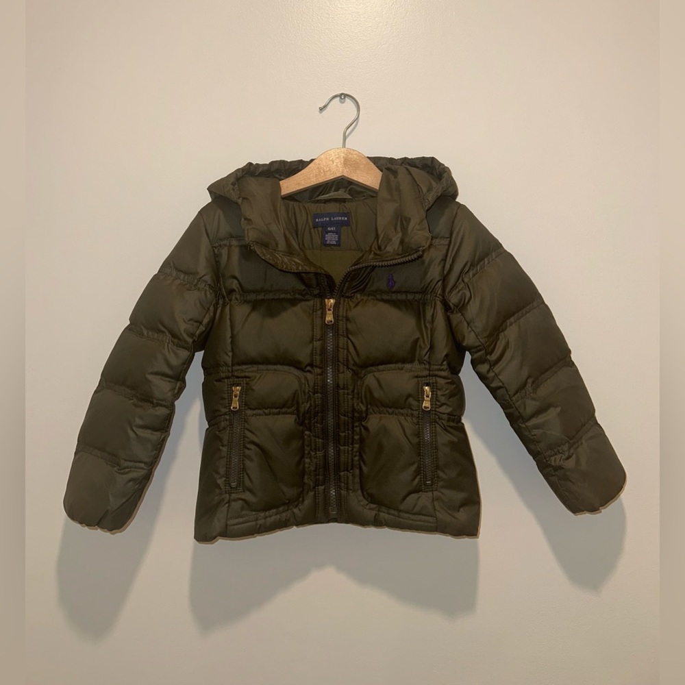 Ralph Lauren Kids Down Puffer Winter Jacket Girls Size 4T Army Green